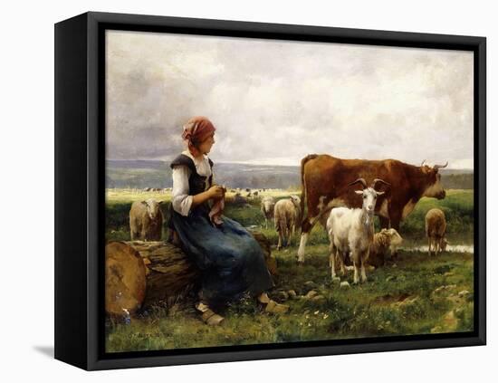 Shepherdess with Cows and Goats-Julien Dupre-Framed Stretched Canvas
