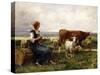 Shepherdess with Cows and Goats-Julien Dupre-Stretched Canvas