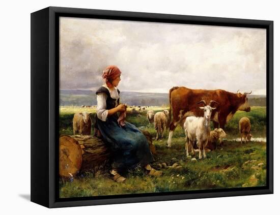 Shepherdess with Cows and Goats-Julien Dupré-Framed Stretched Canvas