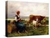 Shepherdess with Cows and Goats-Julien Dupré-Stretched Canvas