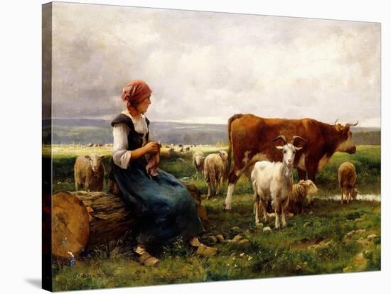 Shepherdess with Cows and Goats-Julien Dupré-Stretched Canvas