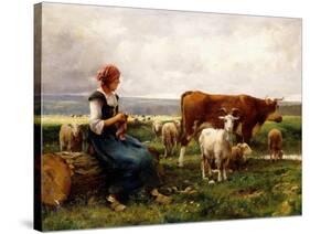 Shepherdess with Cows and Goats-Julien Dupré-Stretched Canvas