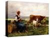 Shepherdess with Cows and Goats-Julien Dupré-Stretched Canvas