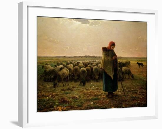 Shepherdess with Her Flock, 1863-Jean-François Millet-Framed Giclee Print