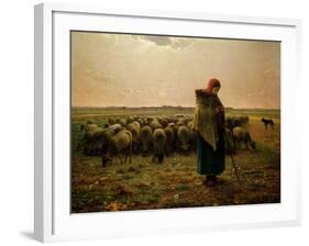 Shepherdess with Her Flock, 1863-Jean-François Millet-Framed Giclee Print