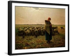 Shepherdess with Her Flock, 1863-Jean-François Millet-Framed Giclee Print