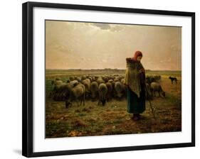 Shepherdess with Her Flock, 1863-Jean-François Millet-Framed Giclee Print