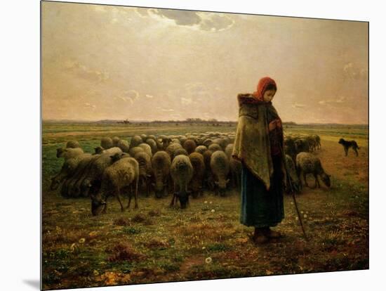 Shepherdess with Her Flock, 1863-Jean-François Millet-Mounted Giclee Print