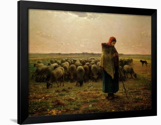 Shepherdess with Her Flock, 1863-Jean-François Millet-Framed Giclee Print