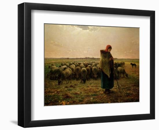 Shepherdess with Her Flock, 1863-Jean-François Millet-Framed Giclee Print