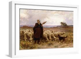 Shepherdess with Her Flock, 1907-Theophile Louis Deyrolle-Framed Giclee Print