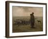 Shepherdess with her Flock, by Jean-François Millet,-Jean-François Millet-Framed Art Print