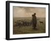 Shepherdess with her Flock, by Jean-François Millet,-Jean-François Millet-Framed Art Print