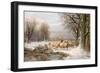 Shepherdess with Her Flock in a Winter Landscape-Alexis De Leeuw-Framed Giclee Print