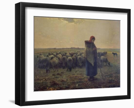 Shepherdess with Her Flock (La Grande Bergere), 1863-Jean-Fran?ois Millet-Framed Giclee Print