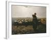 Shepherdess with Her Flock-Jean-François Millet-Framed Art Print