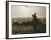 Shepherdess with Her Flock-Jean-François Millet-Framed Art Print