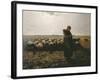 Shepherdess with Her Flock-Jean-François Millet-Framed Art Print