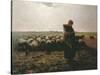 Shepherdess with Her Flock-Jean-François Millet-Stretched Canvas
