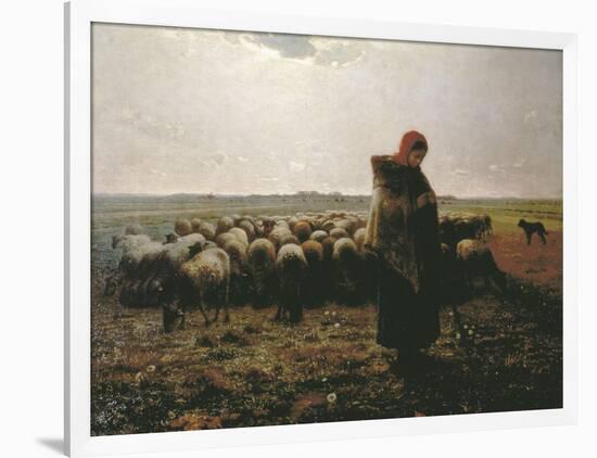 Shepherdess with Her Flock-Jean-François Millet-Framed Art Print