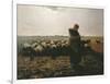 Shepherdess with Her Flock-Jean-François Millet-Framed Art Print