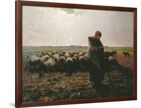 Shepherdess with Her Flock-Jean-François Millet-Framed Art Print