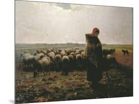 Shepherdess with Her Flock-Jean-François Millet-Mounted Art Print