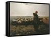 Shepherdess with Her Flock-Jean-François Millet-Framed Stretched Canvas