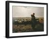 Shepherdess with Her Flock-Jean-François Millet-Framed Art Print