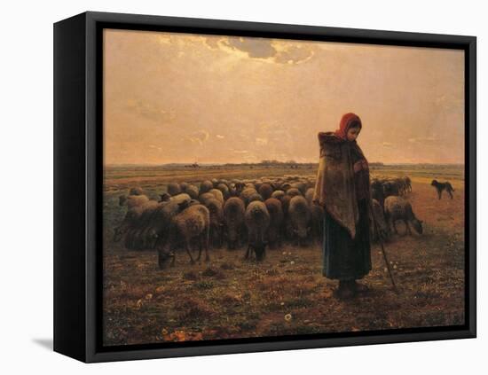 Shepherdess with Her Flock-Jean-Fran?ois Millet-Framed Stretched Canvas