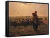 Shepherdess with Her Flock-Jean-Fran?ois Millet-Framed Stretched Canvas