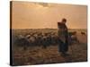 Shepherdess with Her Flock-Jean-Fran?ois Millet-Stretched Canvas