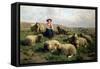 Shepherdess with Sheep in a Landscape-C. And Gerard Leemputten-Framed Stretched Canvas