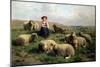 Shepherdess with Sheep in a Landscape-C. And Gerard Leemputten-Mounted Giclee Print