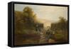 Shepherdess with Sheep-William Linnell-Framed Stretched Canvas