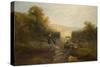 Shepherdess with Sheep-William Linnell-Stretched Canvas