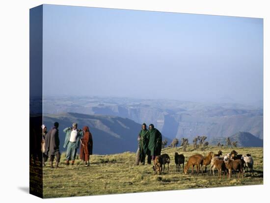 Shepherds at Geech Camp, Simien Mountains National Park, Unesco World Heritage Site, Ethiopia-David Poole-Stretched Canvas