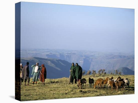 Shepherds at Geech Camp, Simien Mountains National Park, Unesco World Heritage Site, Ethiopia-David Poole-Stretched Canvas