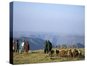 Shepherds at Geech Camp, Simien Mountains National Park, Unesco World Heritage Site, Ethiopia-David Poole-Stretched Canvas