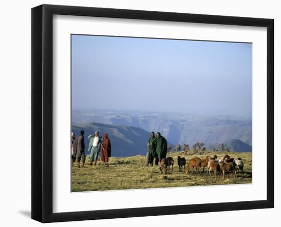 Shepherds at Geech Camp, Simien Mountains National Park, Unesco World Heritage Site, Ethiopia-David Poole-Framed Photographic Print