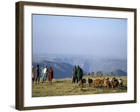 Shepherds at Geech Camp, Simien Mountains National Park, Unesco World Heritage Site, Ethiopia-David Poole-Framed Photographic Print