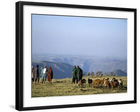 Shepherds at Geech Camp, Simien Mountains National Park, Unesco World Heritage Site, Ethiopia-David Poole-Framed Photographic Print