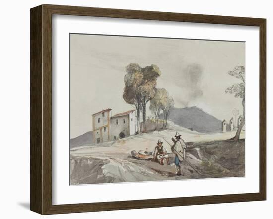 Shepherds with Vesuvius in the Distance-Giacinto Gigante-Framed Giclee Print