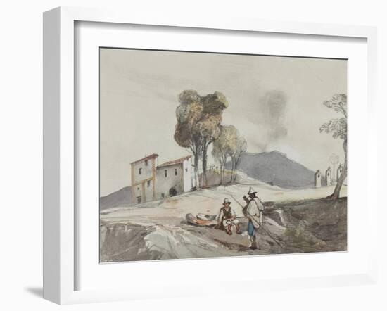 Shepherds with Vesuvius in the Distance-Giacinto Gigante-Framed Giclee Print