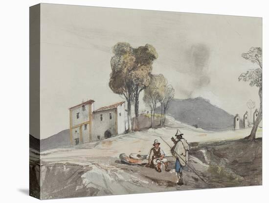 Shepherds with Vesuvius in the Distance-Giacinto Gigante-Stretched Canvas