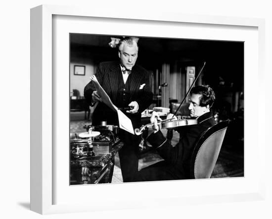 Sherlock Holmes and the Voice of Terror, from Left, Nigel Bruce, Basil Rathbone, 1942-null-Framed Photo