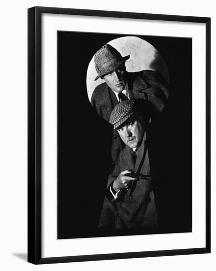 SHERLOCK HOLMES Basil Rathbone and Nigel Bruce (b/w photo)-null-Framed Photo