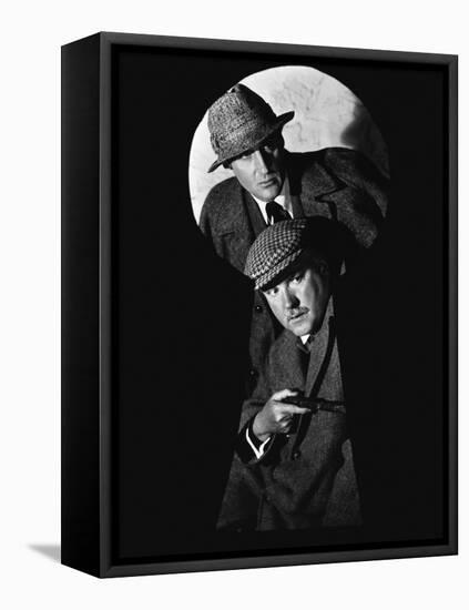 SHERLOCK HOLMES Basil Rathbone and Nigel Bruce (b/w photo)-null-Framed Stretched Canvas