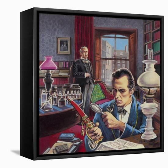 Sherlock Holmes in His Study-Roger Payne-Framed Stretched Canvas