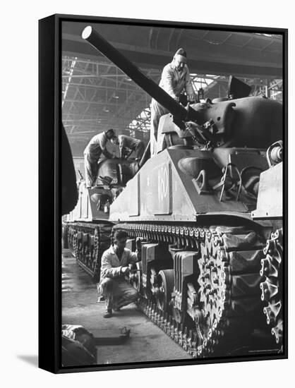 Sherman M4 Tank on Assembly at a Chrysler Plant-Andreas Feininger-Framed Stretched Canvas